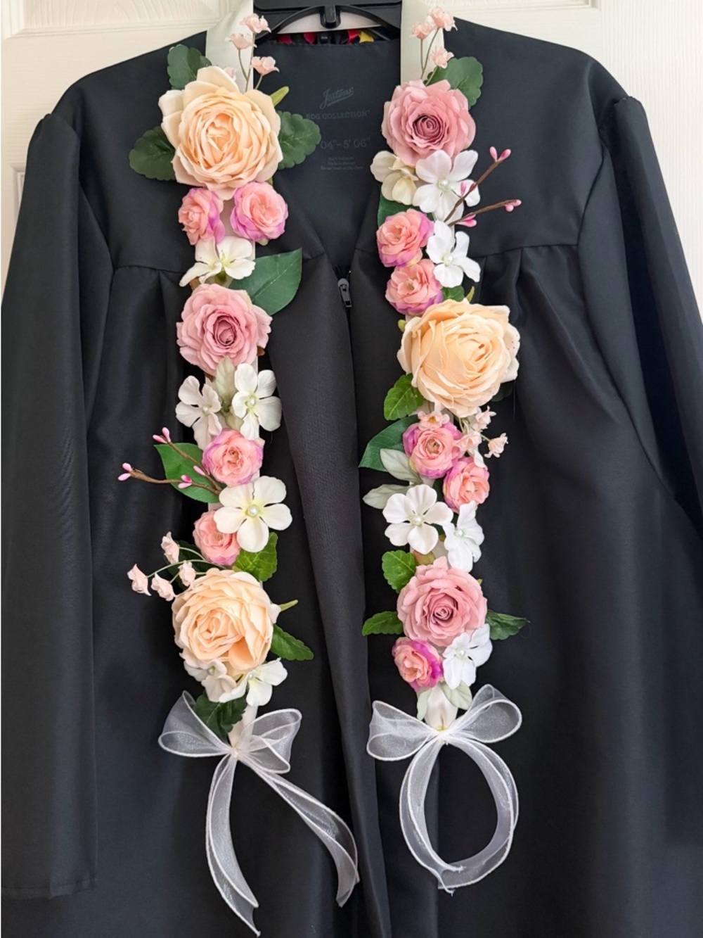Floral Ribbon Lei Scarf in Pink, Blue & Peach by - Picture 10 of 10